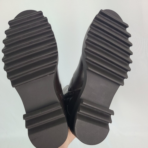 Justfab Women's Brown Morgane Round Toe Pull On Biker Knee High Boot Sz 5.5 NIB - Picture 6 of 8